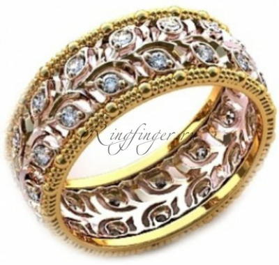 Ажурное свадебное кольцо в виде листьев с камнями