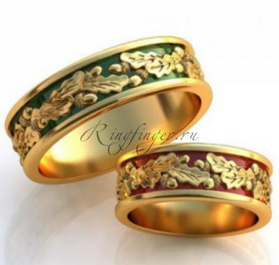 Ажурное свадебное кольцо с узором - листья и желуди