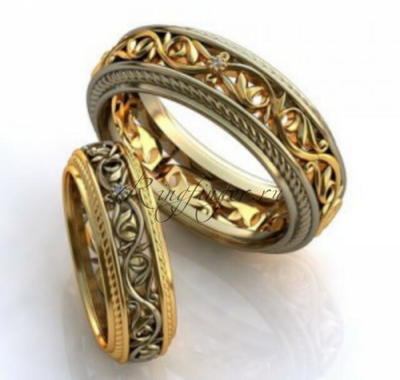 Ажурное венчальное кольцо со сквозным объемным узором