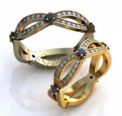 Венчальные кольца Бесконечность с несколькими разновидностями драгоценных камней