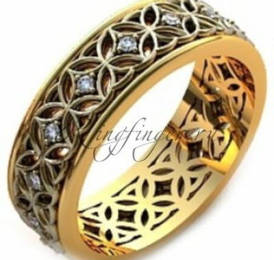 Кельтское узорное кольцо для свадьбы с бриллиантами
