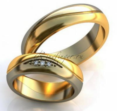 Двойное классическое свадебное кольцо с камнями