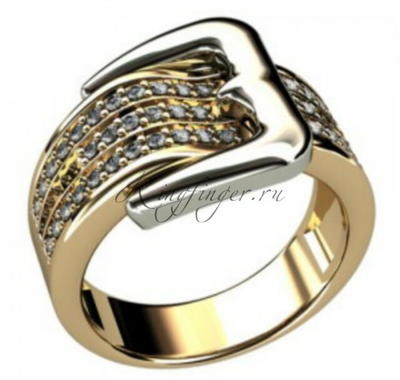 Комбинированное свадебное кольцо с множеством небольших бриллиантов в виде застегнутого ремня