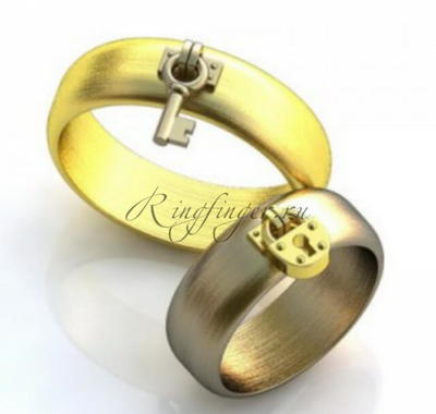 Матовые кольца для свадьбы с замком и ключом