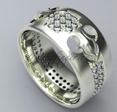 Широкое мужское обручальное кольцо с большим количеством бриллиантов