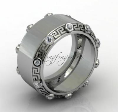 Мужское кольцо для свадьбы со скошенными гранями и узором на них