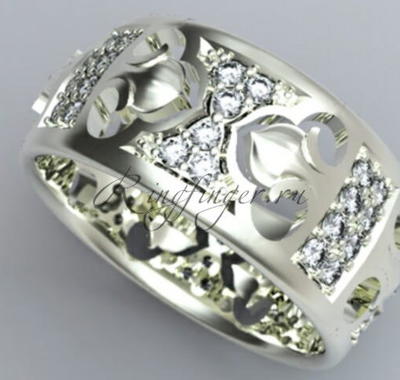 Мужское свадебное кольцо с узорами и камнями