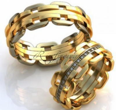Мужское обручальное кольцо в виде двойной цепочки с камнями