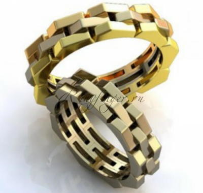 Мужское обручальное кольцо в дизайне тройной шестеренки