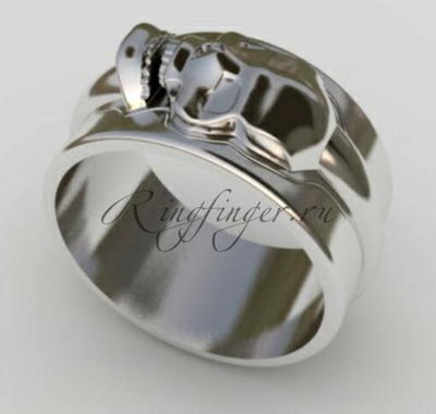 Мужское кольцо для свадьбы с рельефным изображением черепа