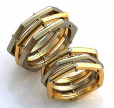 Брендовые венчальные кольца из трех многогранников