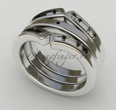 Двойное венчальное кольцо из трех частей с отходящими концами на крайних
