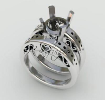 Двойное кольцо для помолвки и венчания с оригинальным узором