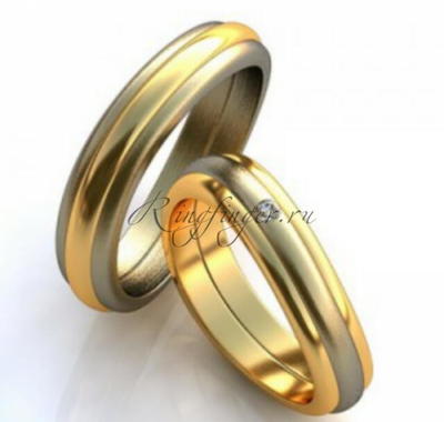 Гладкое венчальное кольцо с дополнительной полоской и камнем