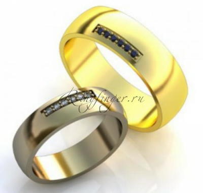 Гладкое широкое венчальное кольцо со вставкой из драгоценных камней