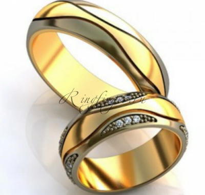 Гладкое венчальное кольцо с узором и камнями
