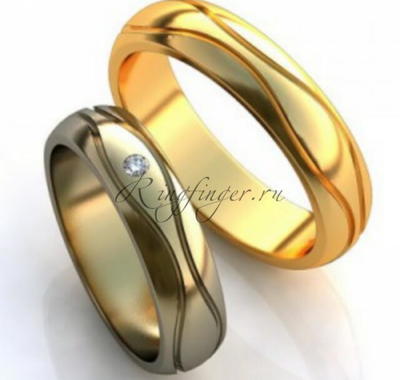 Гладкое кольцо для венчания с двумя волнистыми бороздками