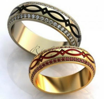 Кольца для венчания с камнями и узором из эмали