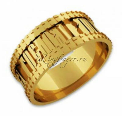 Эффектное кольцо для венчания с узором из слов