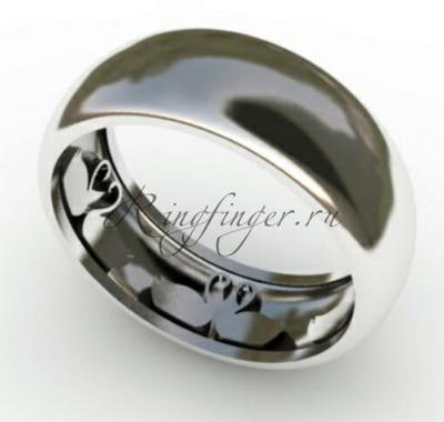 Широкое обручальное кольцо с животными - Влюбленные лебеди