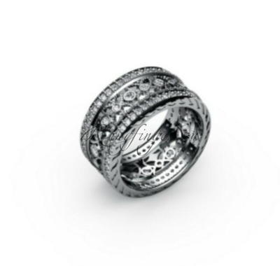 Широкое кольцо для обручения с узором и драгоценными камнями