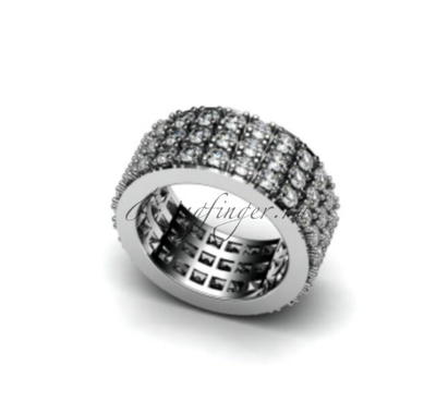 Широкое венчальное кольцо с тремя рядами драгоценных камней