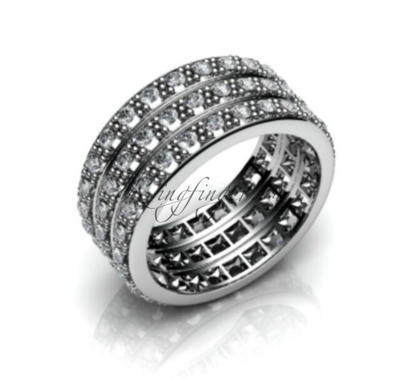Широкое кольцо для венчания с тремя отдельными рядами камней