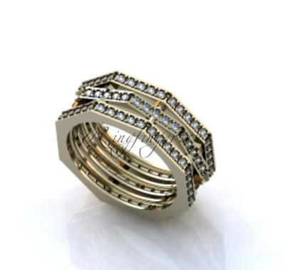 Свадебное кольцо из трех шестеренок с камнями