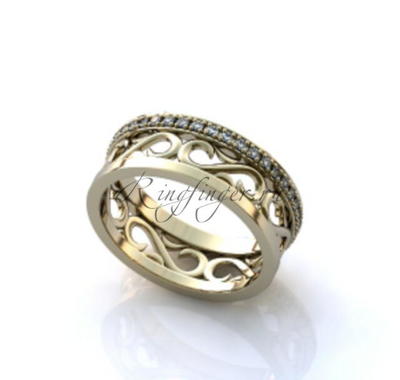 Узорные венчальные кольца с односторонней окантовкой из камней