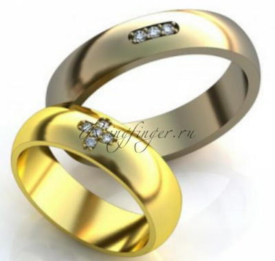 Парные обручальные классические кольца с небольшой вставкой из бриллиантов