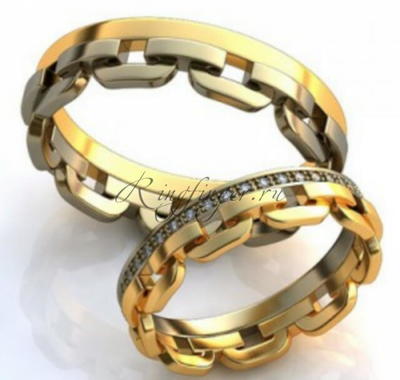 Парные кольца для венчания частично выполненные в форме цепочки