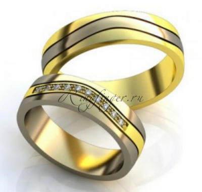 Парные кольца для свадьбы с изгибающейся полоской