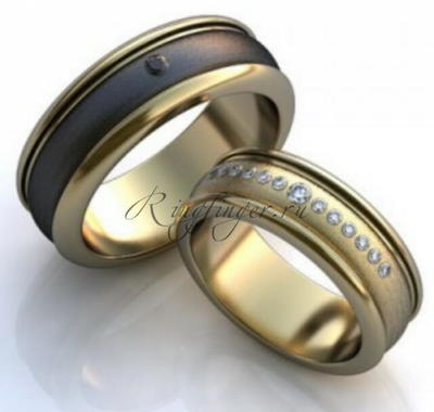 Толстые парные венчальные кольца с выделенной серединой и камнями
