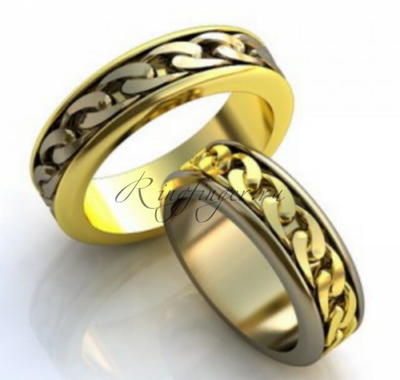 Узкое свадебное кольцо плоского типа с узором в виде цепочки