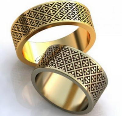 Широкое кольцо для свадьбы плоского типа с крестовым узором