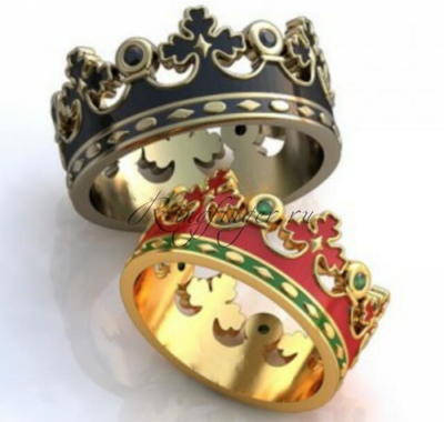 Кольцо для свадьбы в трехцветном исполнении и в форме короны