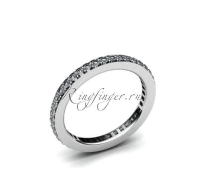 Тонкое кольцо для венчания полностью украшенное камнями