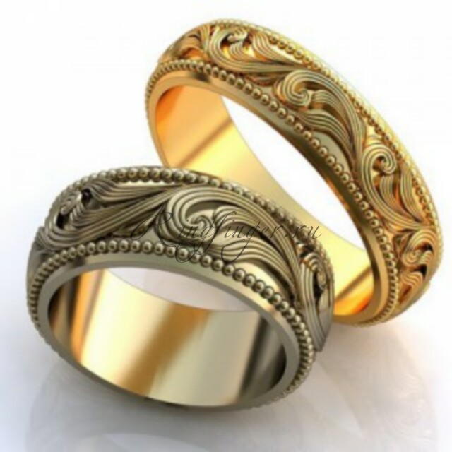 Широкие ажурные свадебные кольца с узором