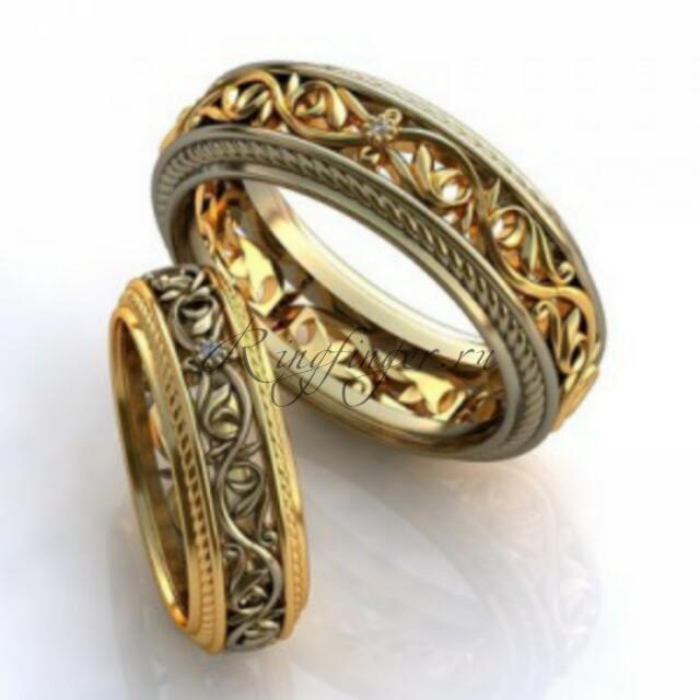 Ажурное венчальное кольцо со сквозным объемным узором