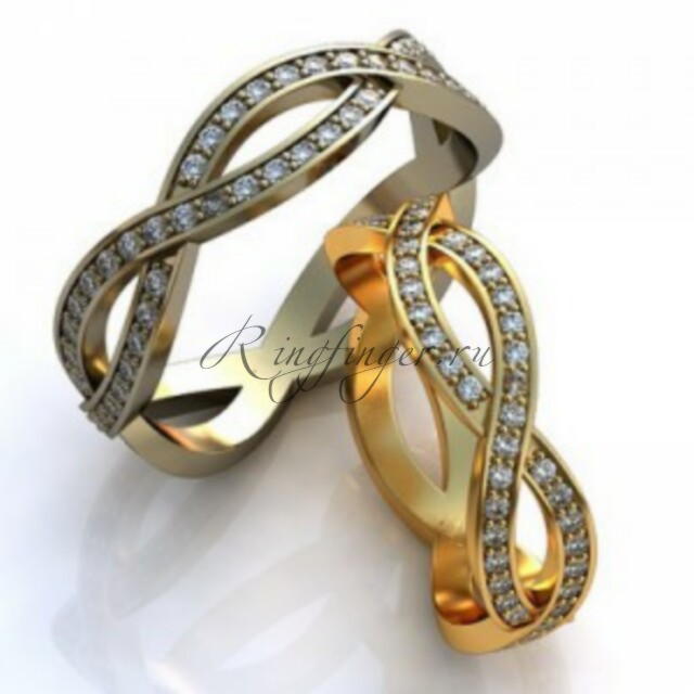 Обручальные кольца Бесконечность оформленные большим количеством бриллиантов