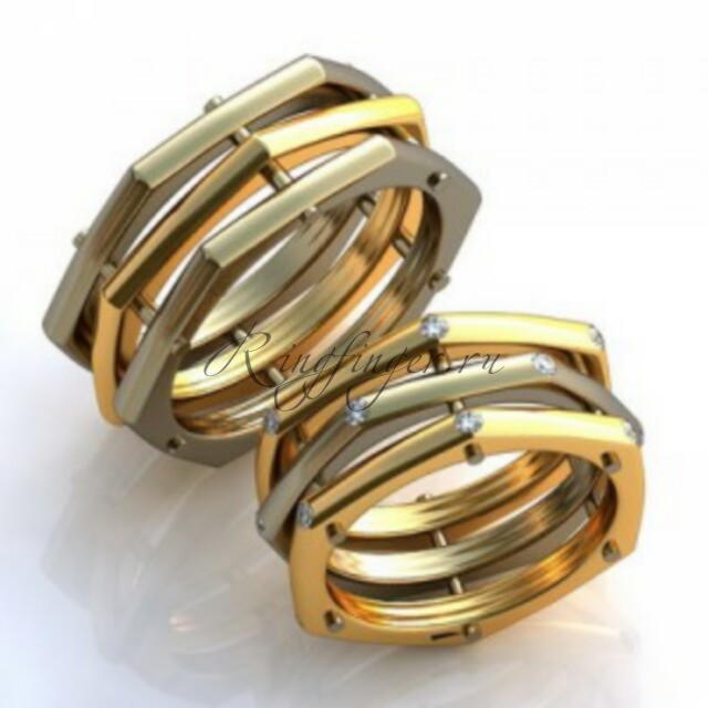 Брендовые венчальные кольца из трех многогранников