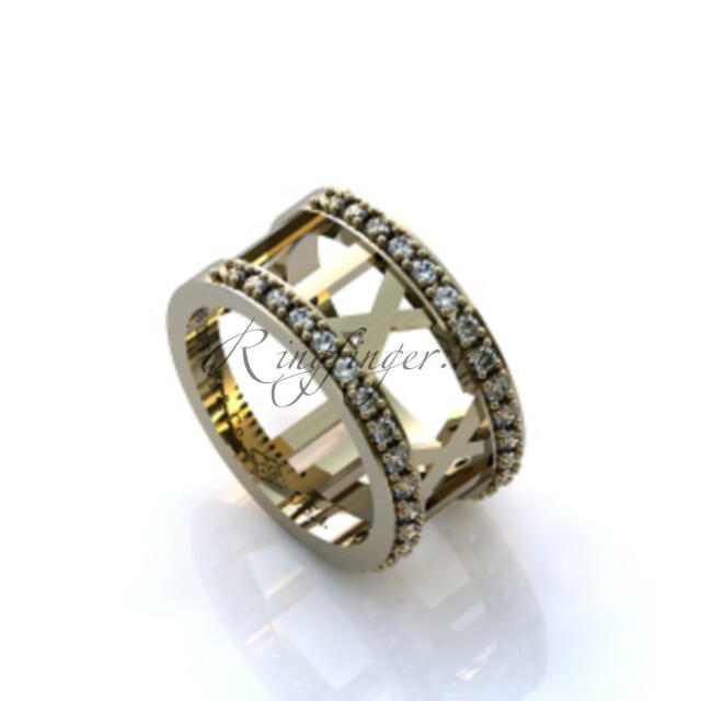 Брендовые свадебные кольца с римскими цифрами и двумя рядами драгоценных камней