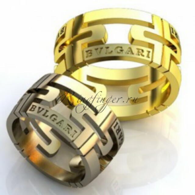 Эффектные брендовые обручальные кольца с надписью Bvlgari