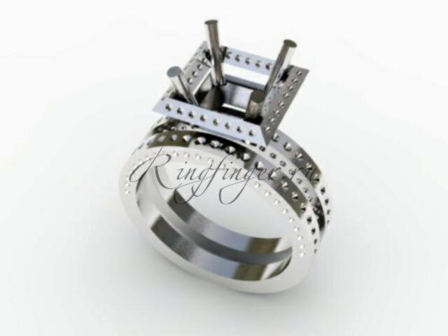 Тонкое двойное венчальное кольцо с небольшим узором