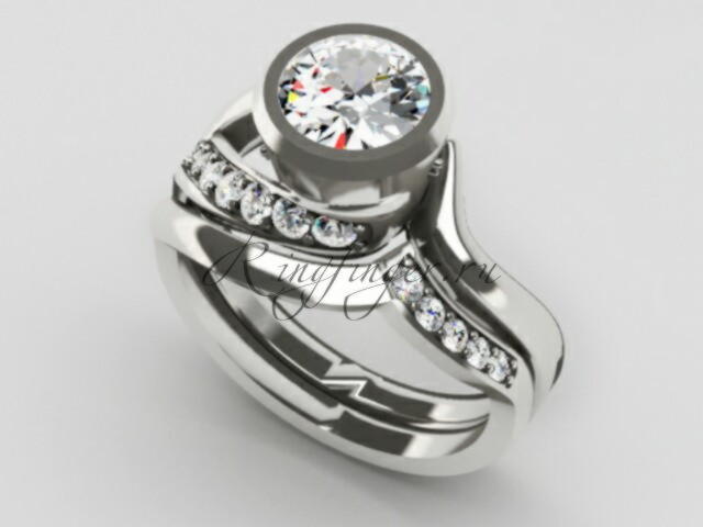 Двойное венчальное кольцо фантастической формы и с большим числом драгоценных камней