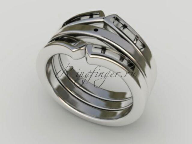 Двойное венчальное кольцо из трех частей с отходящими концами на крайних