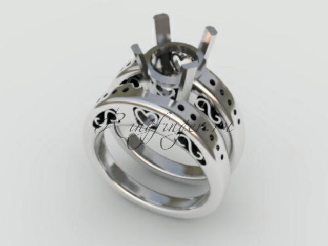 Двойное кольцо для помолвки и венчания с оригинальным узором
