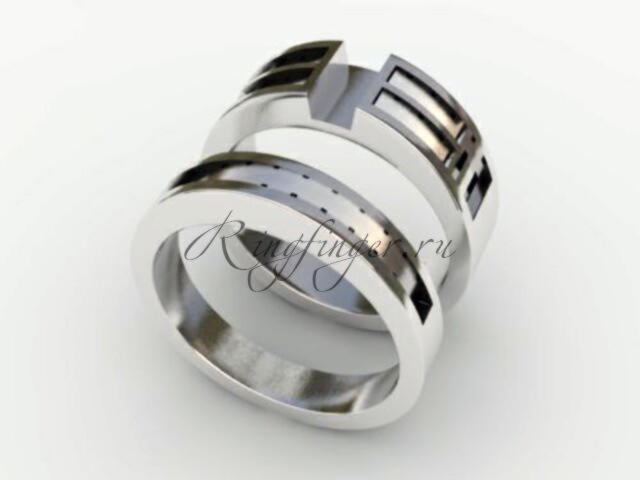 Двойное кольцо для свадьбы из двух половинок разной толщины