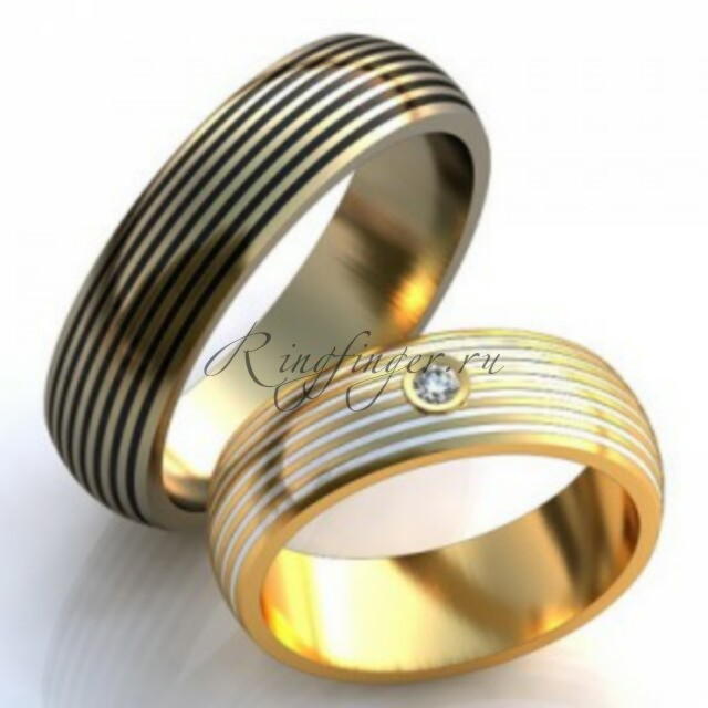 Венчальные кольца с бороздками из эмали
