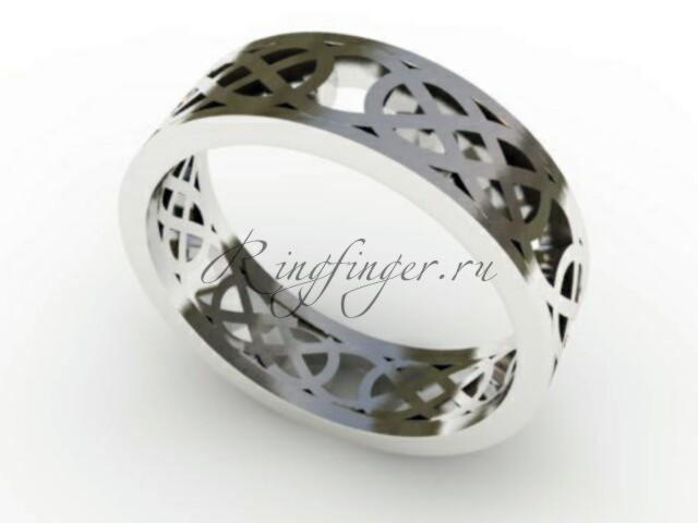 Плоское сквозное кельтское кольцо для венчания с классическим узором